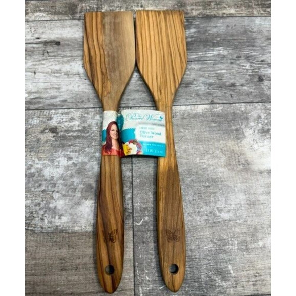 2 - The Pioneer Woman Cowboy Rustic Olive Wood Turners 13" Kitchen Utensil NWT